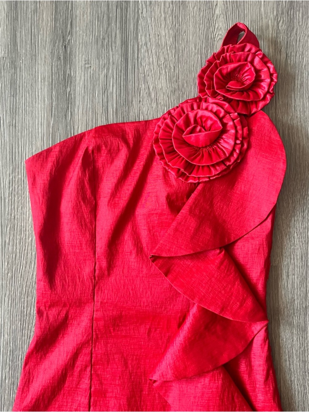 Red One-Shoulder Floral Ruffle Mini Dress - Picture 2 of 6